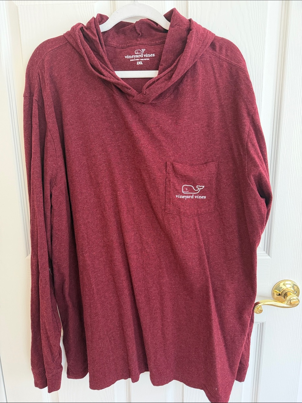 Vineyard Vines Men's Wine Red Hooded Long-Sleeve Pocket Shirt